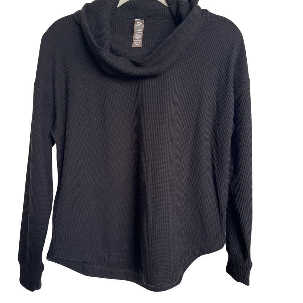 Lou & Grey Black Cowl Neck Waffle Knit Sweater, Size S Petite, Like New